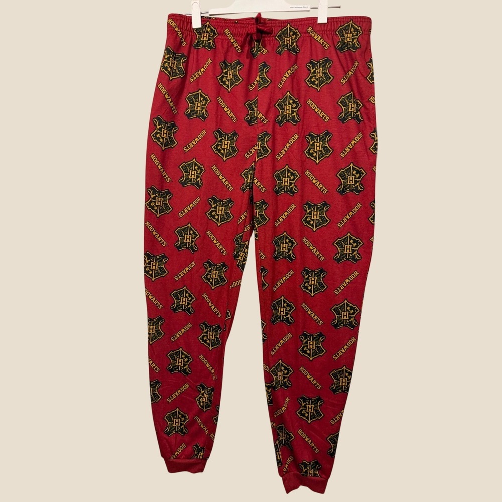 Harry Potter Hogwarts Sleep Pants Mens‎ Large Red Crest Logo Jogger Pajamas L